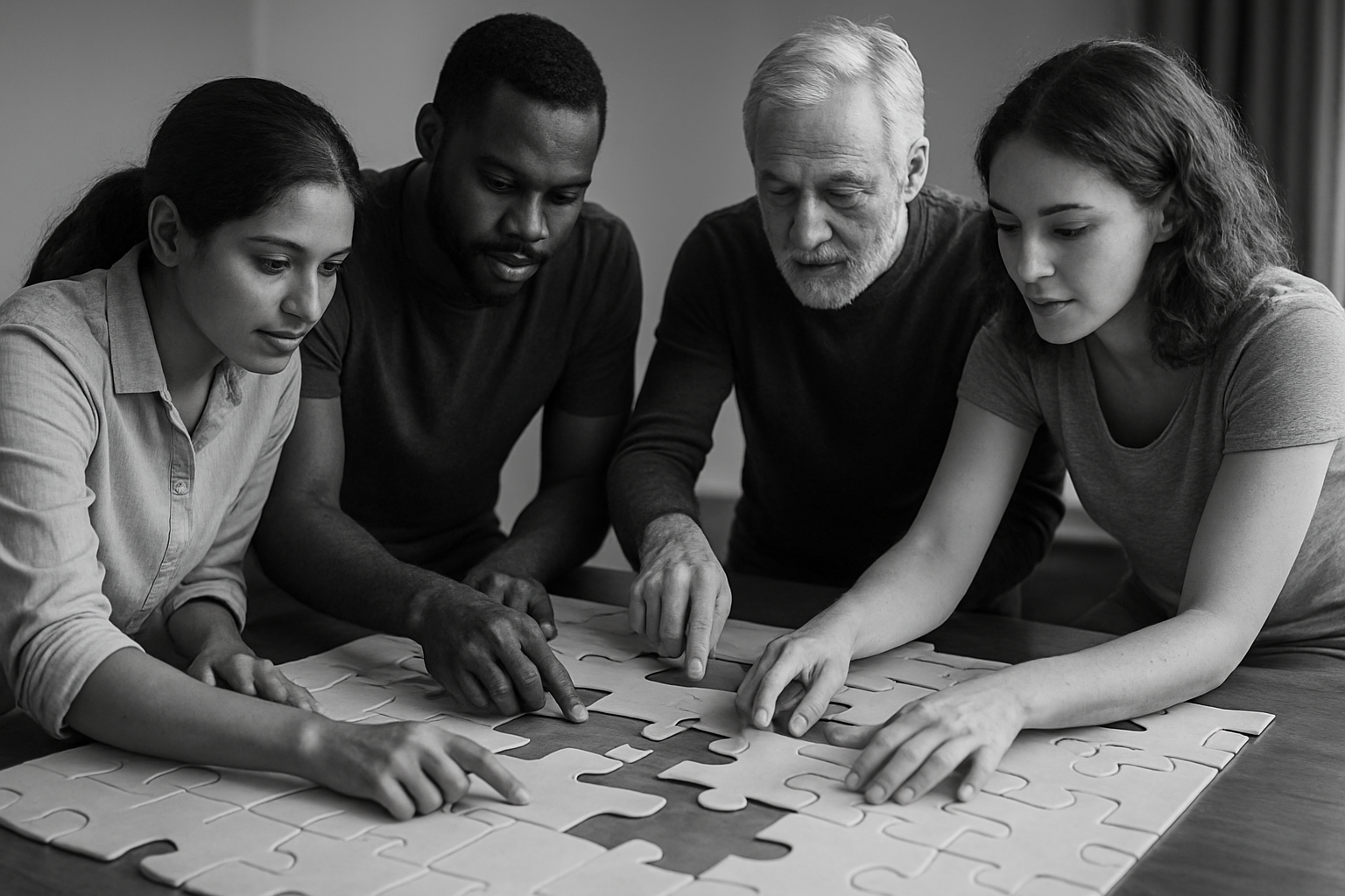 Collaborative problem solving - puzzle pieces coming together